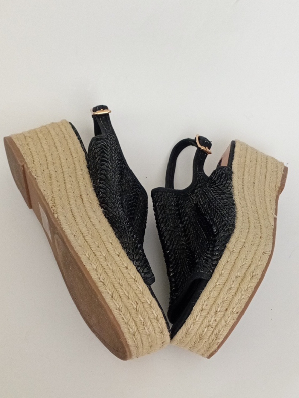 Steven By Steve Madden Black and Tan Wedge Slingback Jute Sandals Size 10M